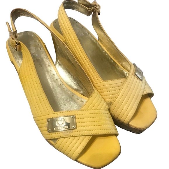 Massimo Santini Womens 6 Yellow Wedge Buckle Cork Slingback Sandals Italy … - Picture 1 of 15